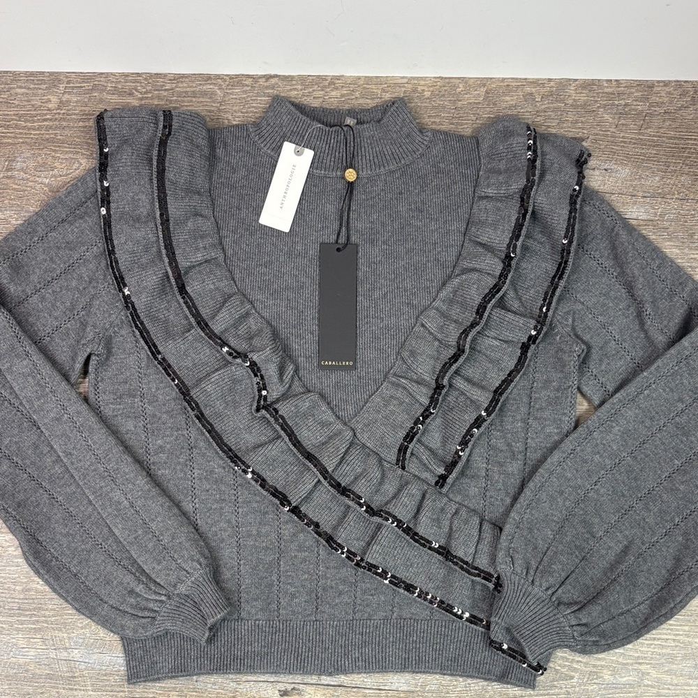 NEW Anthropologie Caballero OLIVIA Sequin Sweater XS